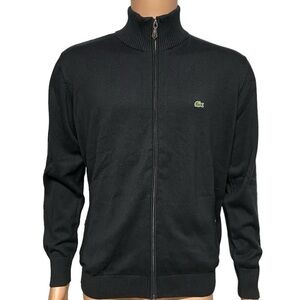 VTG Lacoste Men’s Black M (5) Full Zip Mock Turtleneck Sweater Buttoned Pockets